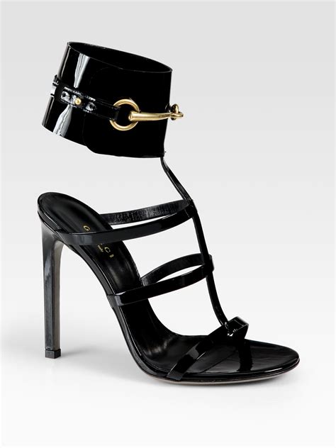 gucci black ankle wrap sandals|black Gucci sandals for women.